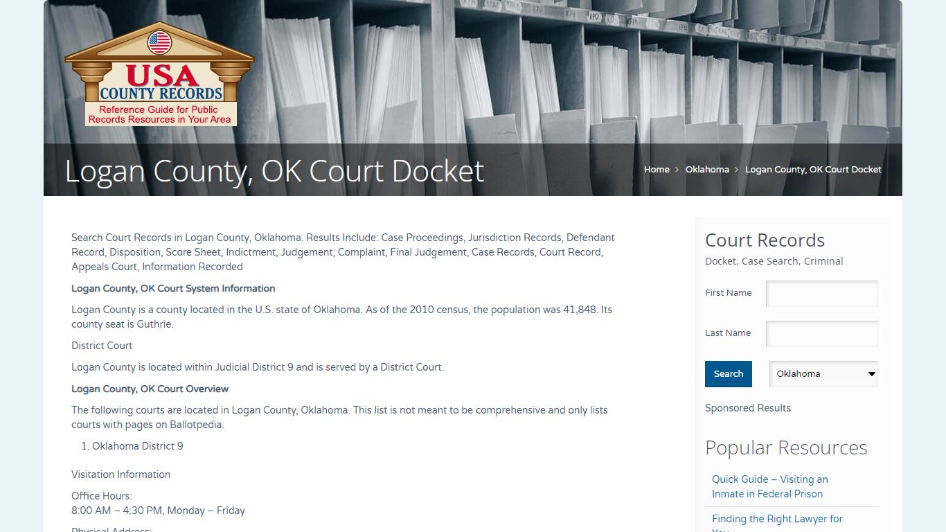Logan County, OK Court Docket | Name Search